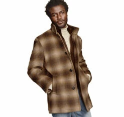 Plaid Wool-Blend Car Coat With Bib - 04903157-XXL